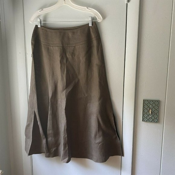Talbots Skirt Irish Linen Brown Knee Length slits - Picture 1 of 10